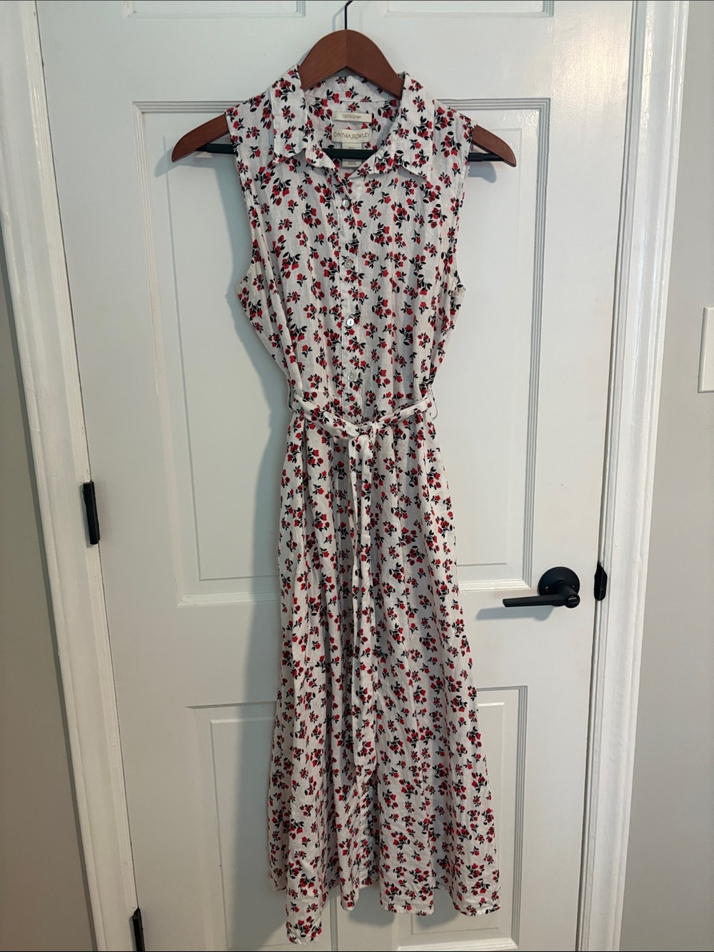 Cynthia Rowley Linen Midi Dress with Red Floral Print
